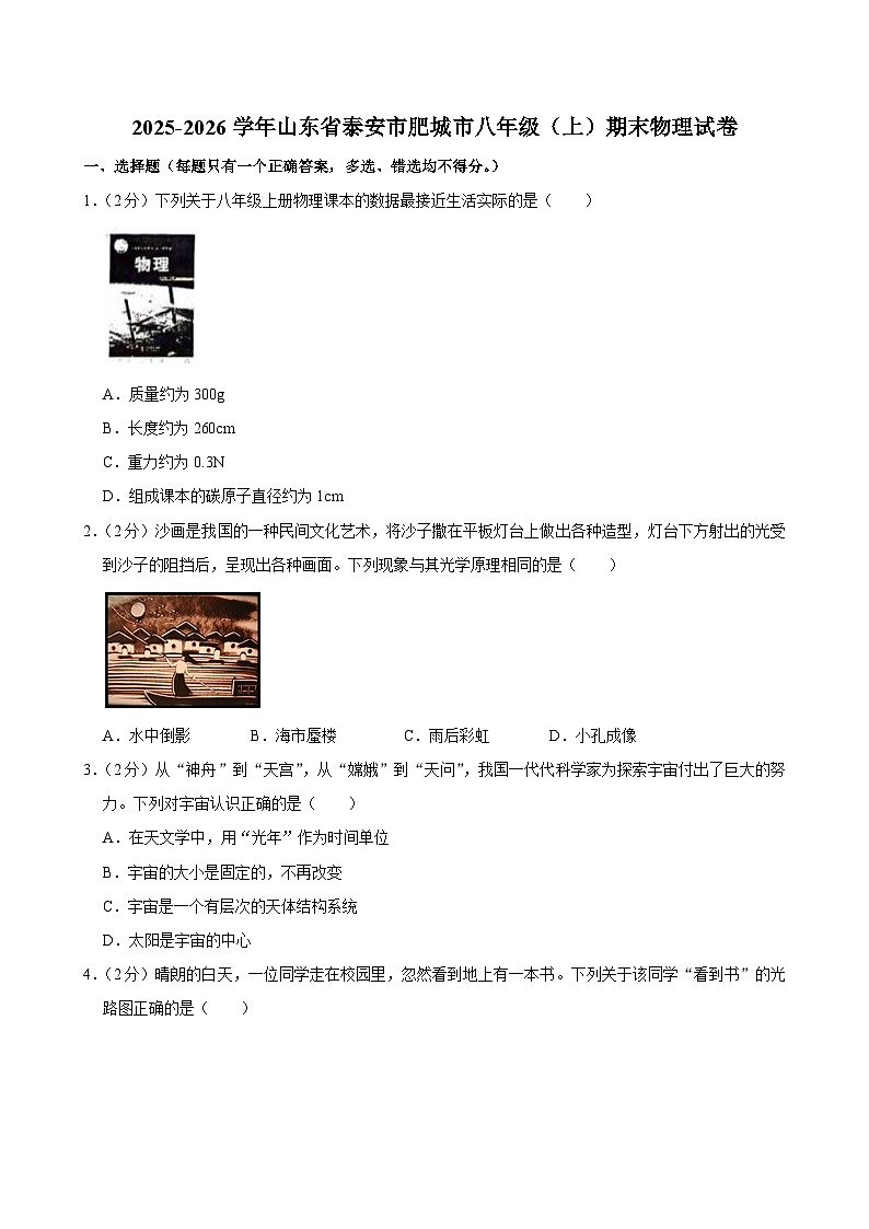 2025-2026学年山东省泰安市肥城市八年级（上）期末物理试卷（含解析）第1页