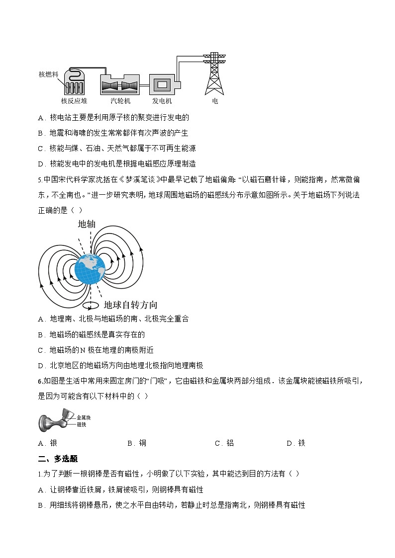第1节 磁现象一课一练物理教科版（2024）初中九年级上册(无答案)第2页