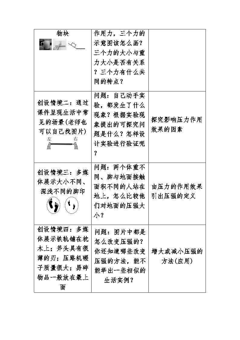 人教版（2024）物理  八年级下册 9.1 压强 教学设计 （表格式）第2页