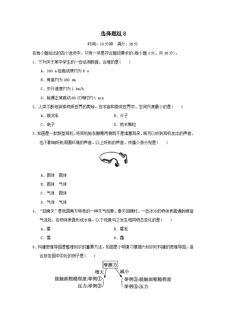 福建省2025中考物理试题选择组8（含答案）第1页