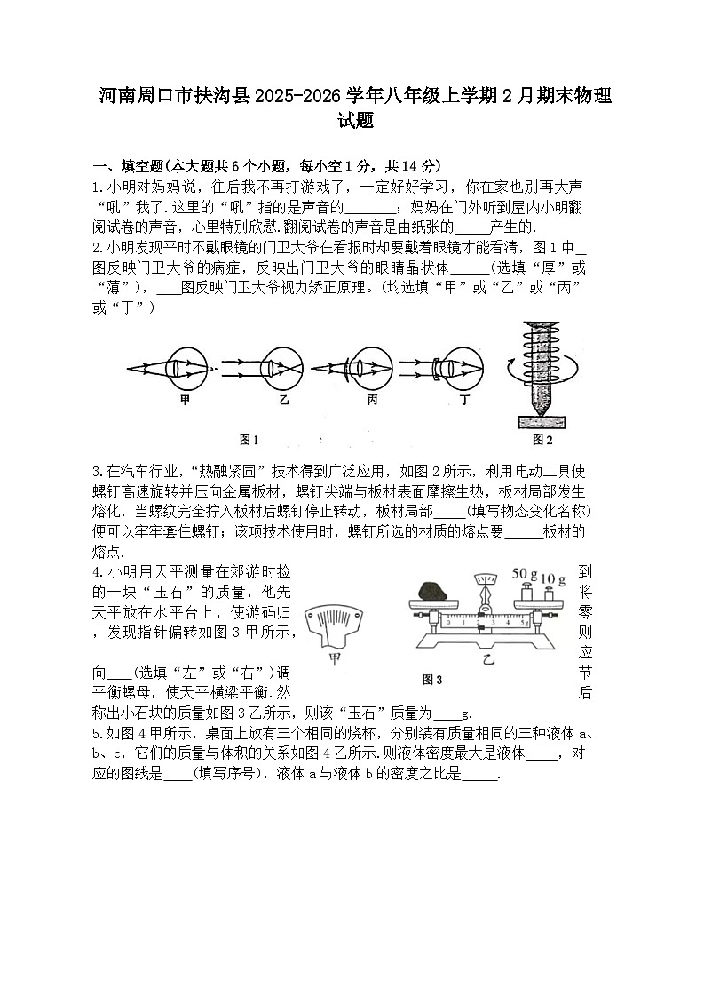 河南周口市扶沟县2025-2026学年八年级上学期2月期末物理试题第1页