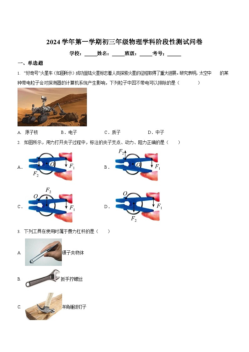 广东省广州市第一 一七中学2024-2025学年九年级上学期期中考试物理试题（学生版）第1页