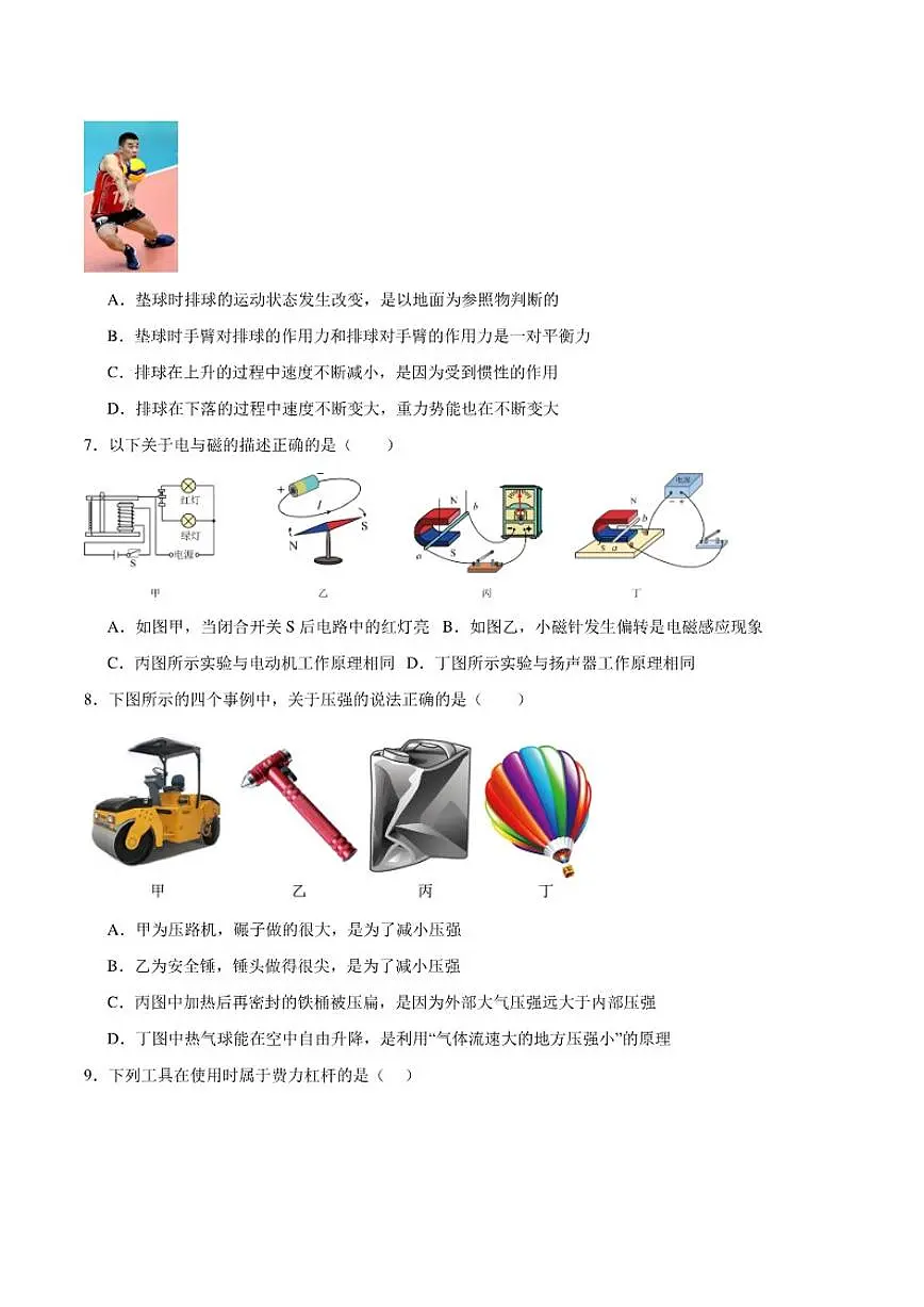 2025届湖南省长沙市雅礼集团九年级中考二模物理试卷（含答案）第2页
