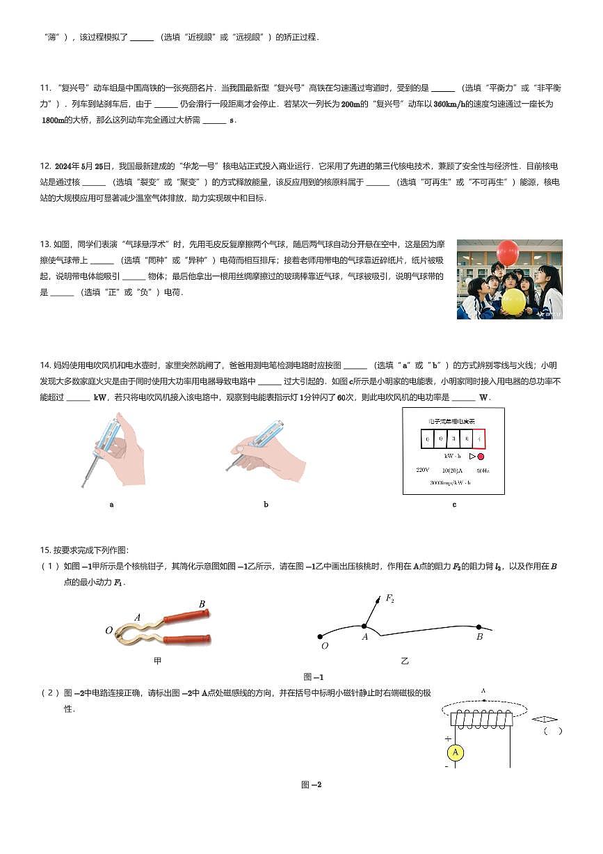 2025年陕西西安雁塔区陕西师范大学附属中学中考三模物理试卷（有答案解析）第3页