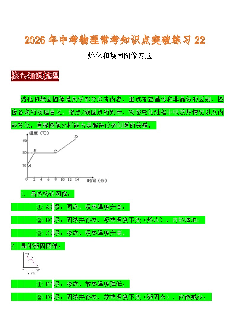 中考物理常考知识点突破练习22 (熔化和凝固图像专题)第1页