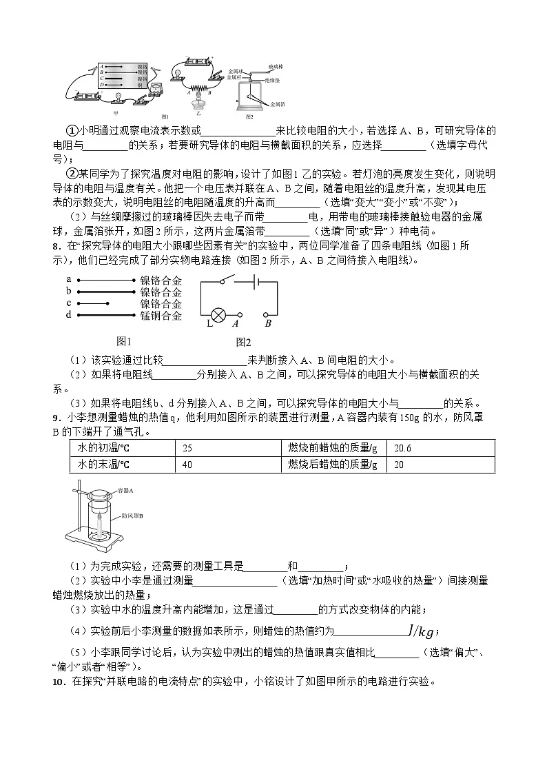2025-2026年九年级物理全册人教版期末实验题专项训练卷含答案第3页