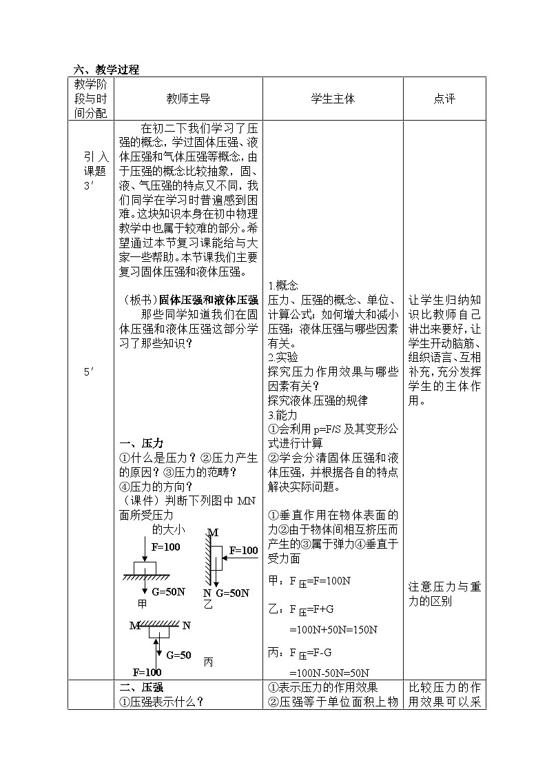中考物理第一轮复习教案 第九章 固体压强和液体压强第2页