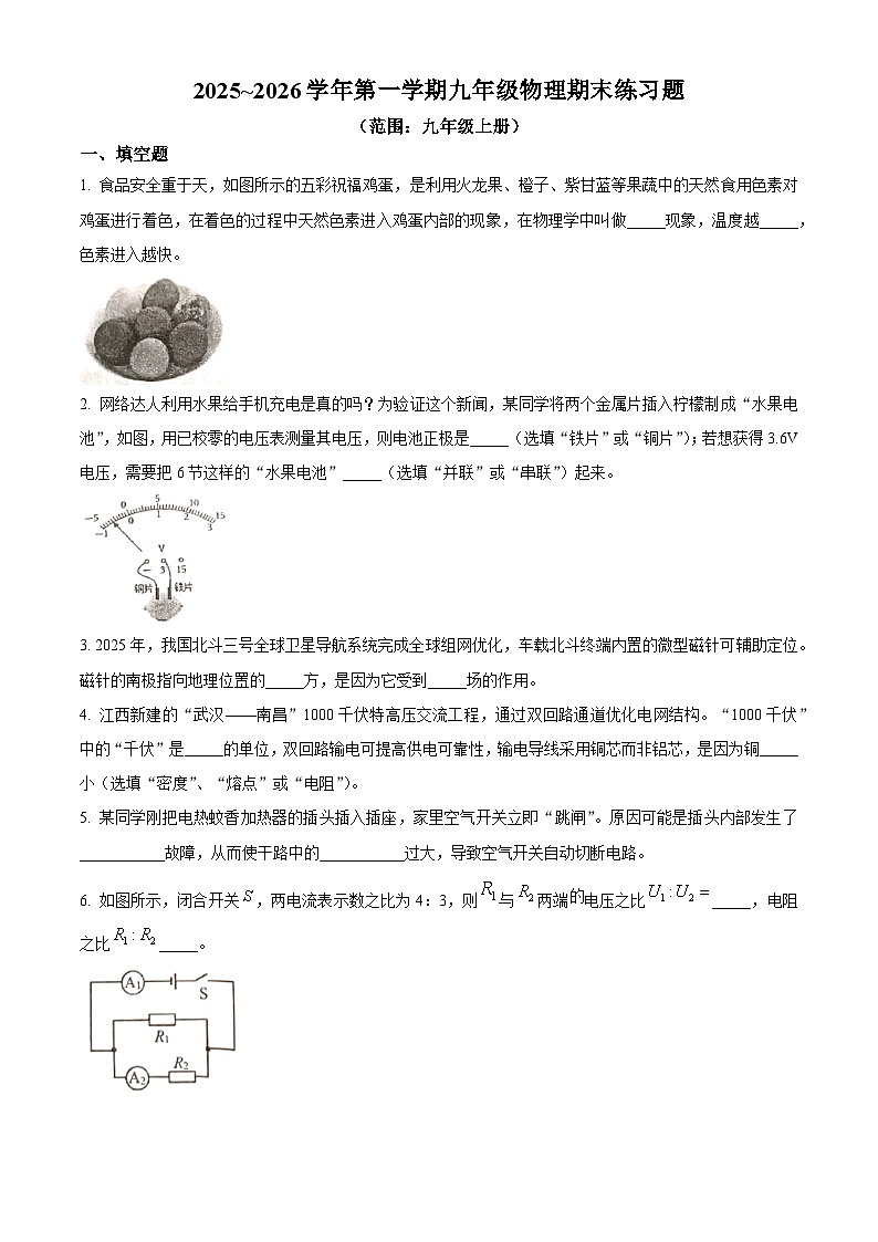 江西省赣州市赣县区2025-2026学年九年级上学期期末考试物理试题（试卷+解析）第1页