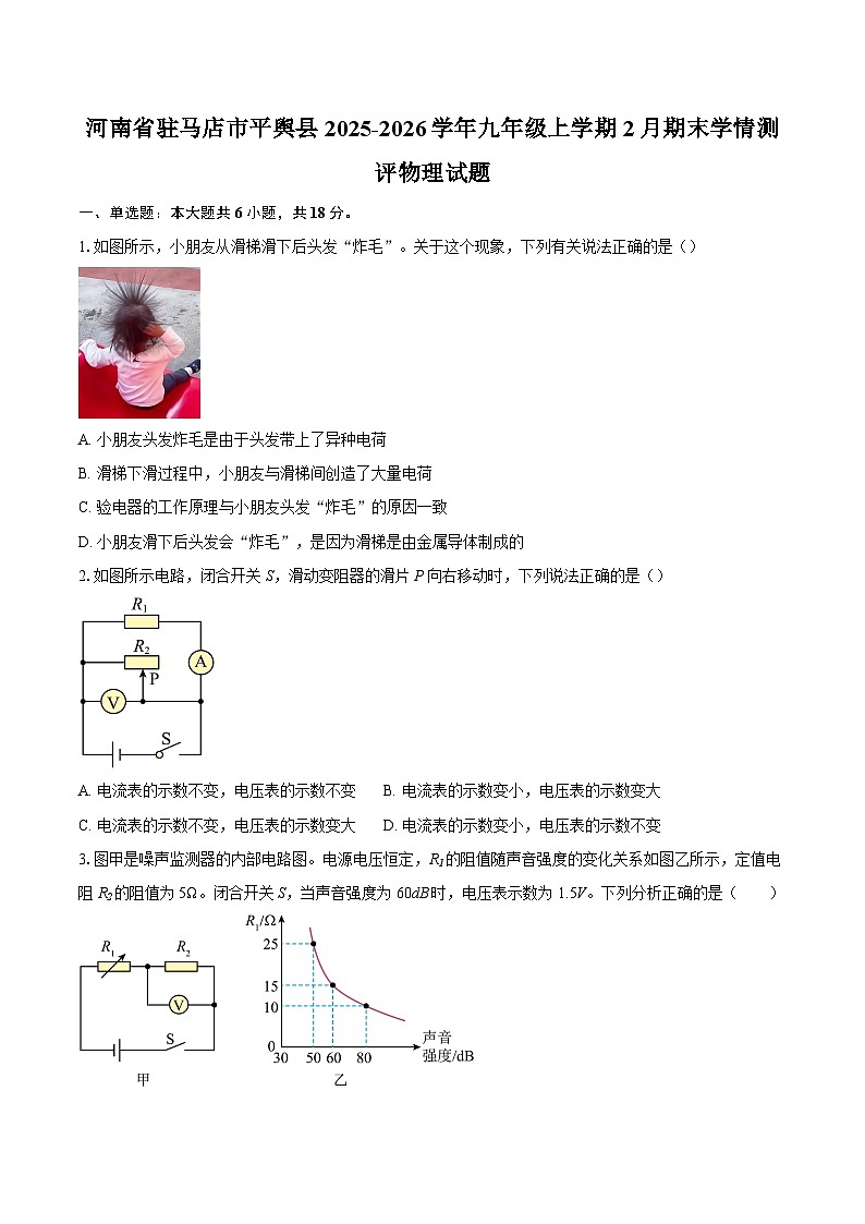 河南省驻马店市平舆县2025-2026学年九年级上学期2月期末学情测评物理试题-自定义类型第1页