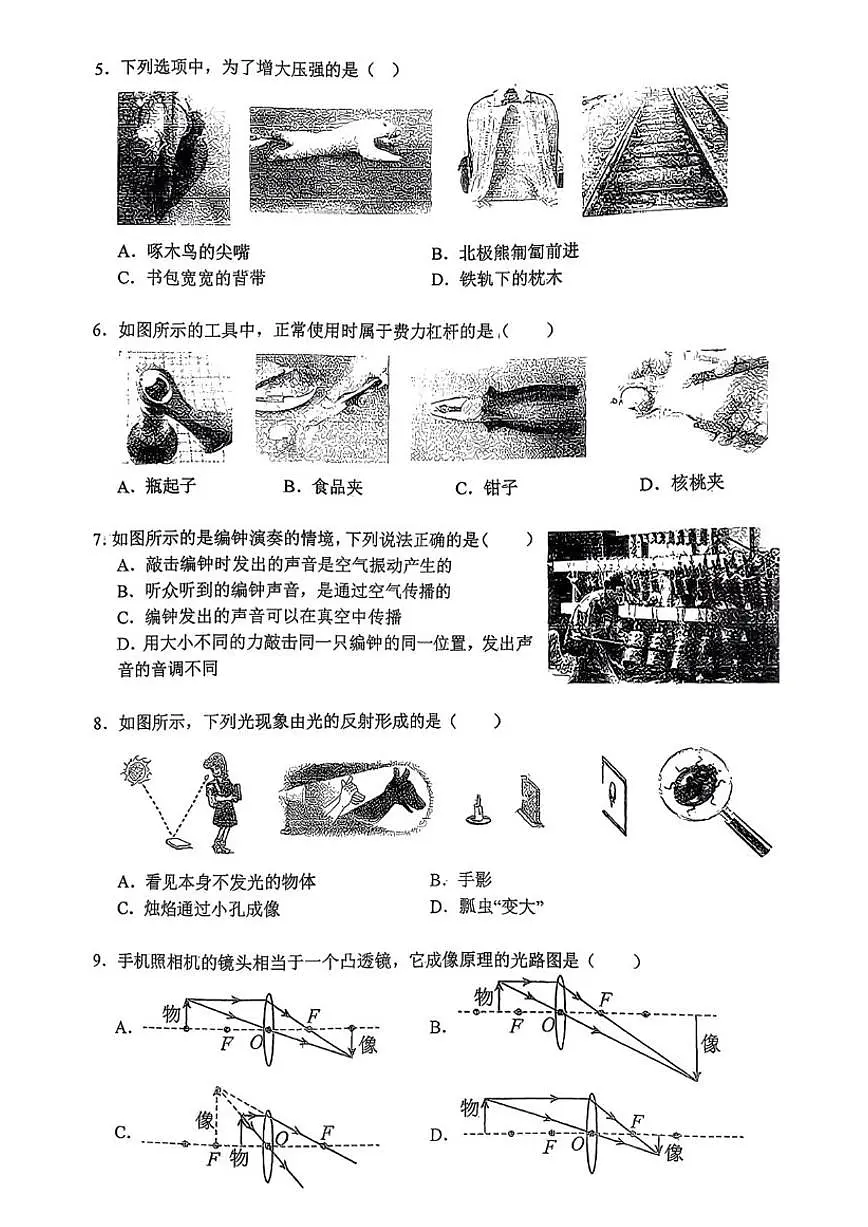 2025-2026学年北京人民大学附属中学九年级下学期物理学情自测试卷（无答案）第2页