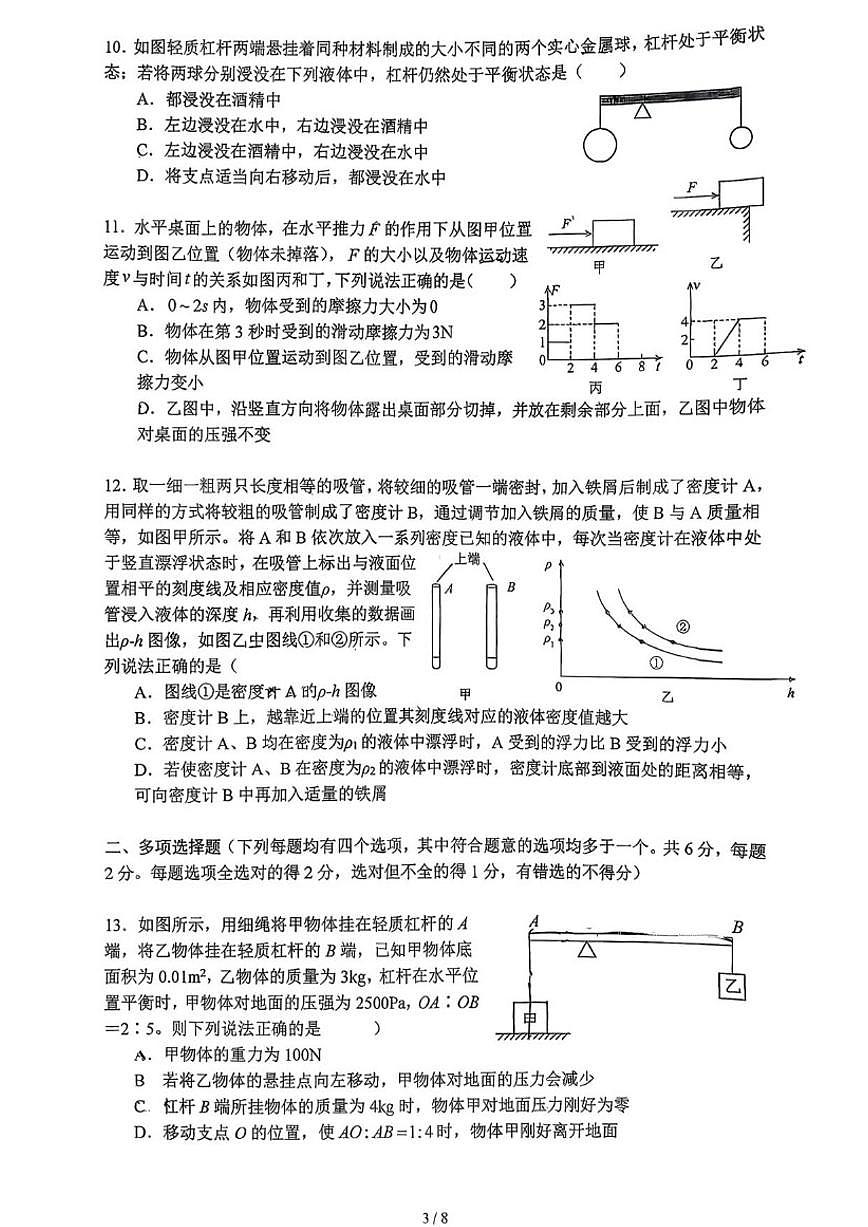 2025-2026学年北京人民大学附属中学九年级下学期物理学情自测试卷（无答案）第3页
