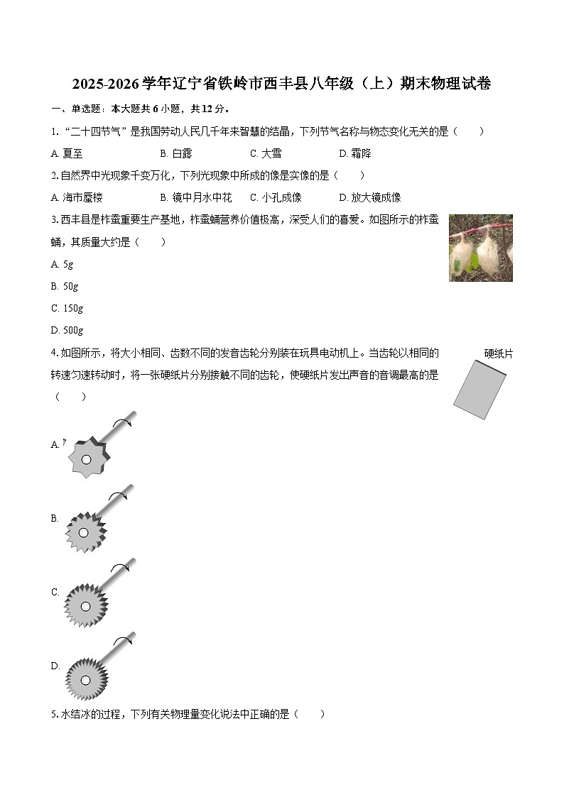 2025-2026学年辽宁省铁岭市西丰县八年级（上）期末物理试卷-自定义类型第1页