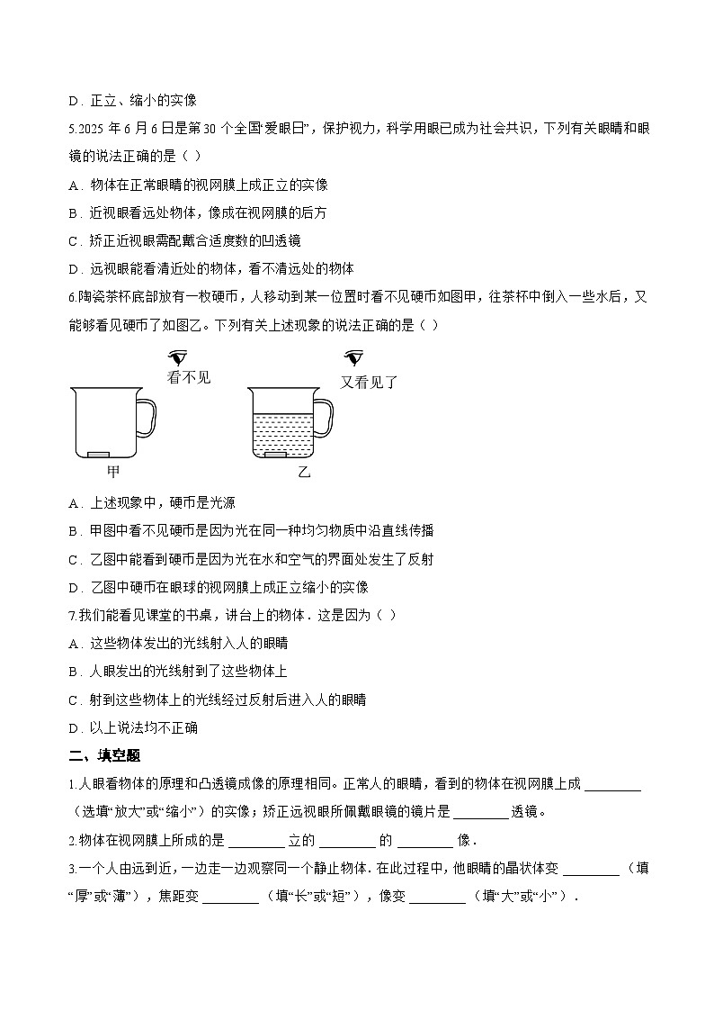 6 跨学科实践：眼睛一课一练物理教科版（2024）初中八年级上册(无答案)第2页