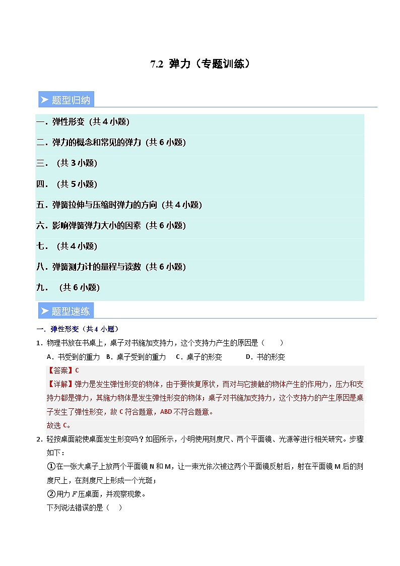 7.2 弹力（专题训练）（解析版）第1页