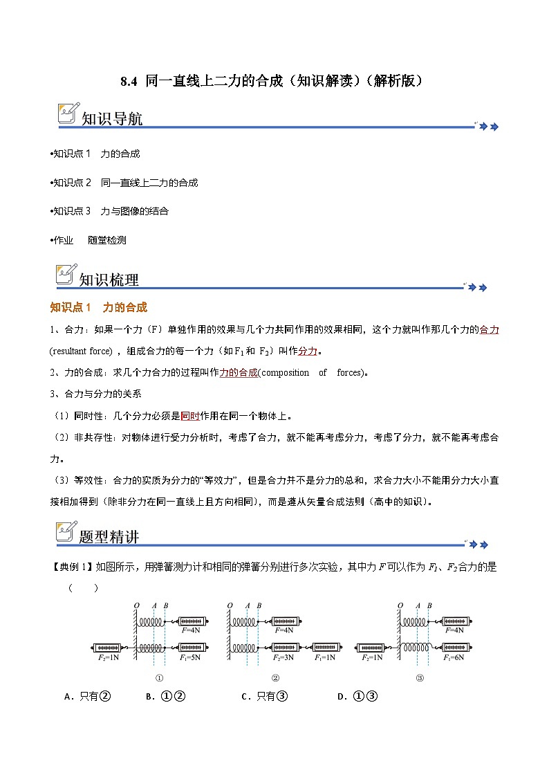8.4 同一直线上二力的合成（知识解读）（原卷版）第1页