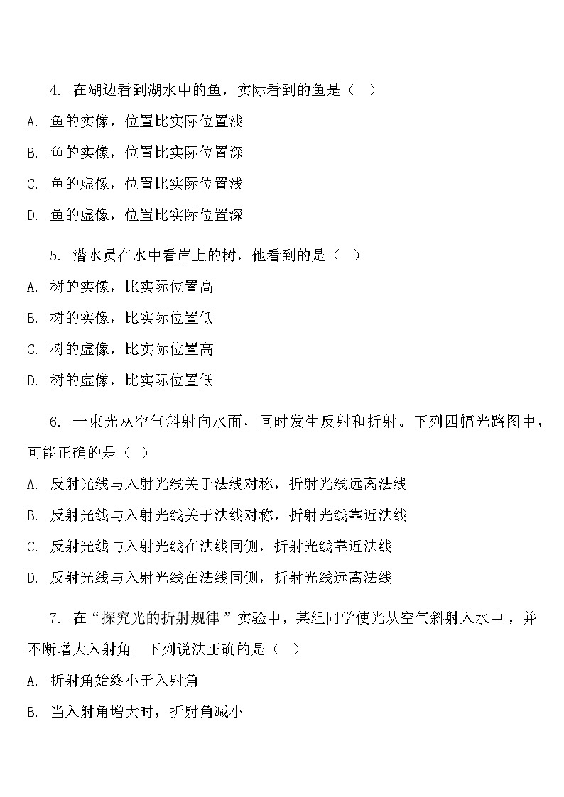 突破练习十九 (光的折射) 2026年中考物理一轮常考知识点突破练习（含答案）第3页