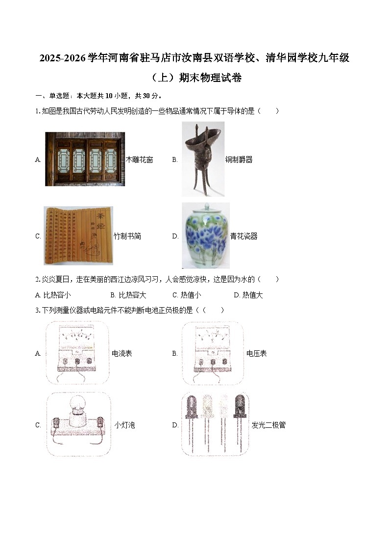 2025-2026学年河南省驻马店市汝南县双语学校、清华园学校九年级（上）期末物理试卷-自定义类型第1页
