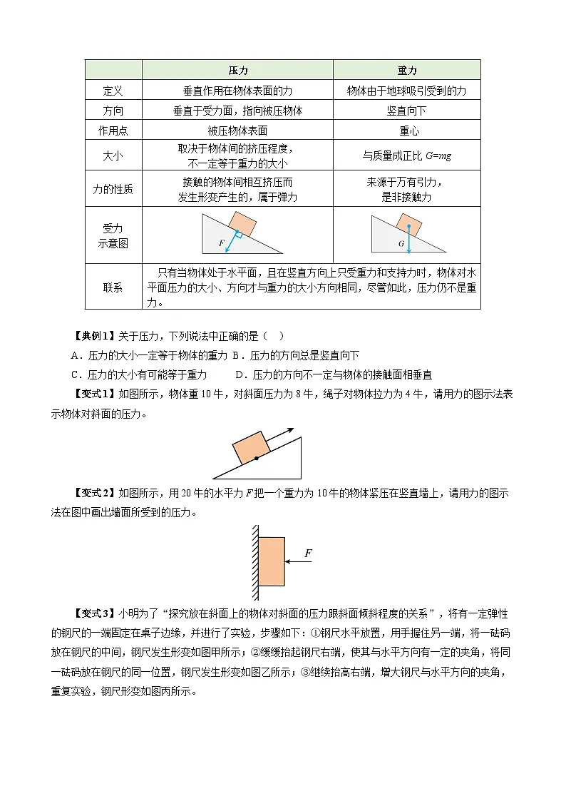 第3节 压力与压强（举一反三讲义）（原卷版）第3页