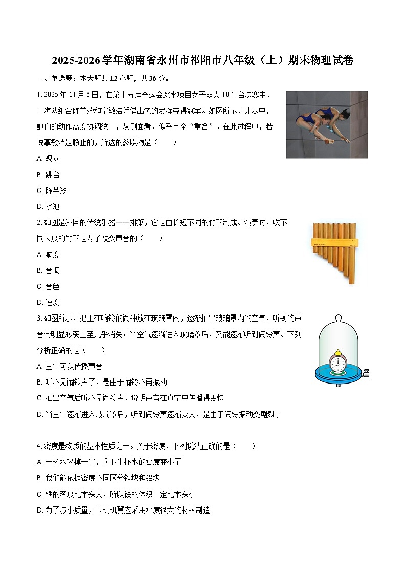 2025-2026学年湖南省永州市祁阳市八年级（上）期末物理试卷-自定义类型第1页