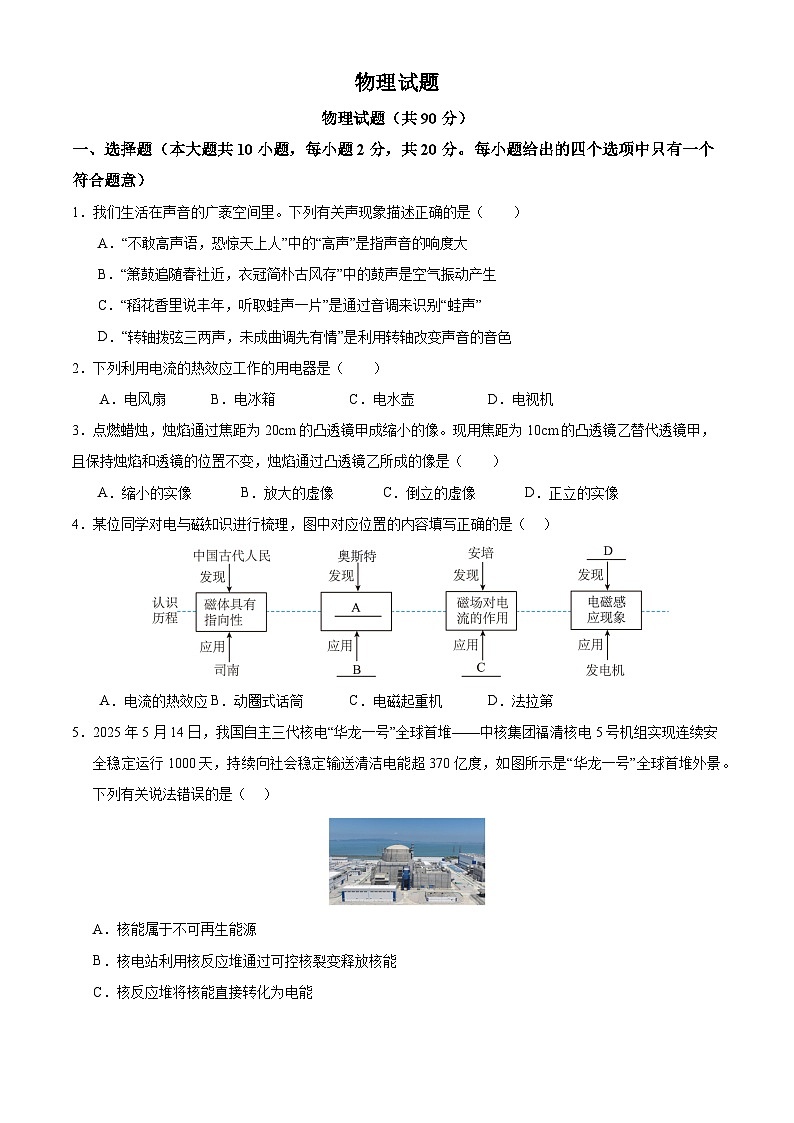 2026初中物理中考模拟试题（原卷版）第1页