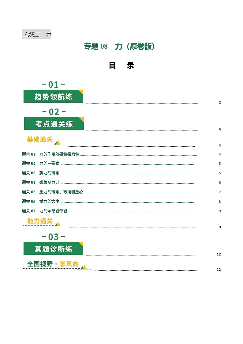 专题08 力（专项训练）（原卷版）第1页
