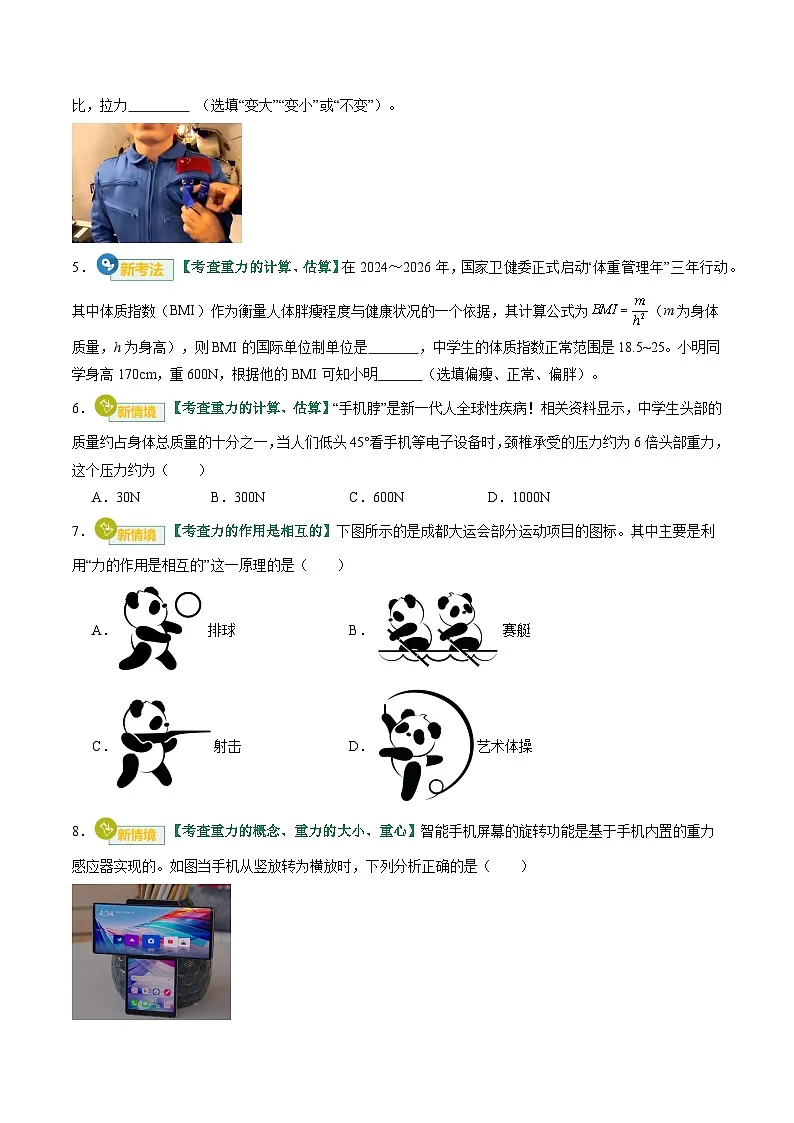 专题08 力（专项训练）（原卷版）第3页