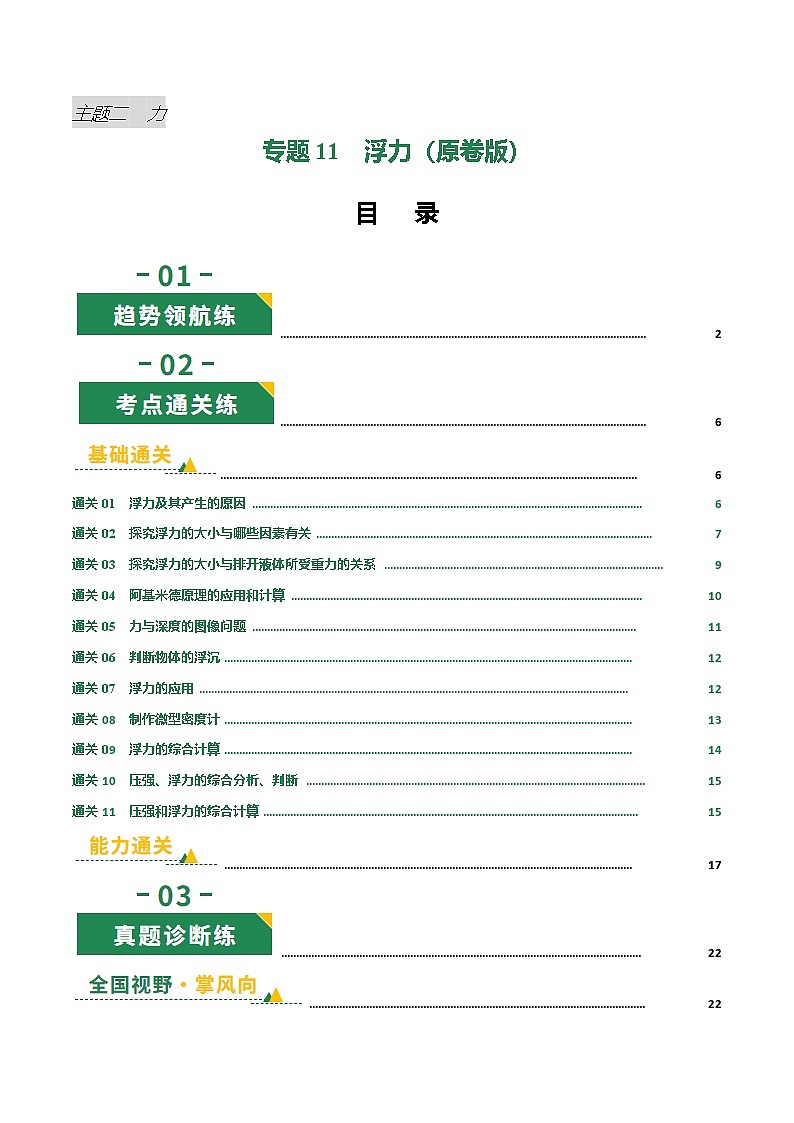 专题11 浮力（专项训练）（原卷版）第1页