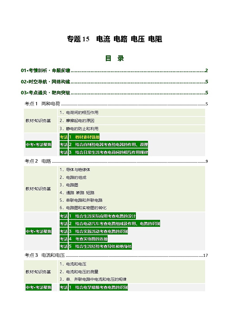 专题15 电流 电路 电压 电阻（复习讲义）（解析版）第1页