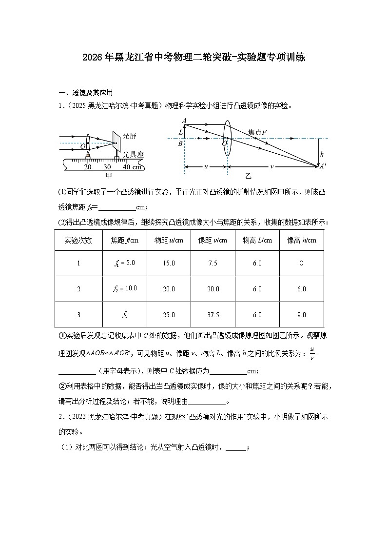 2026年黑龙江省中考物理二轮突破-实验题专项训练第1页
