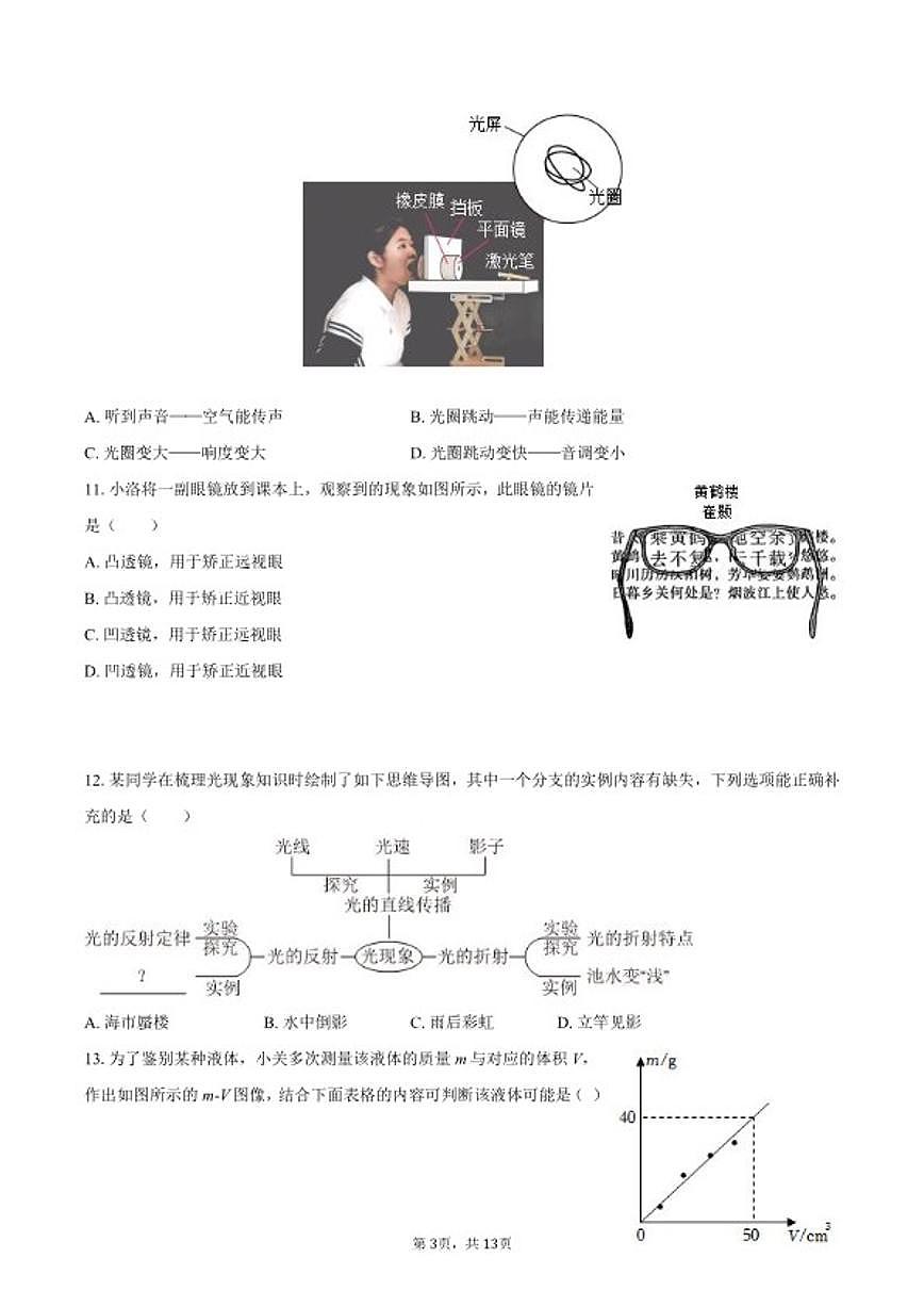 2025-2026学年福建省莆田市八年级（上）期末物理（含答案）试卷第3页