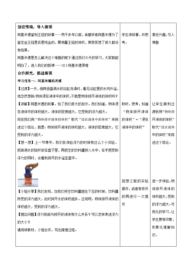 10.2阿基米德原理（教学设计）-人教版初中物理八年级下册第2页