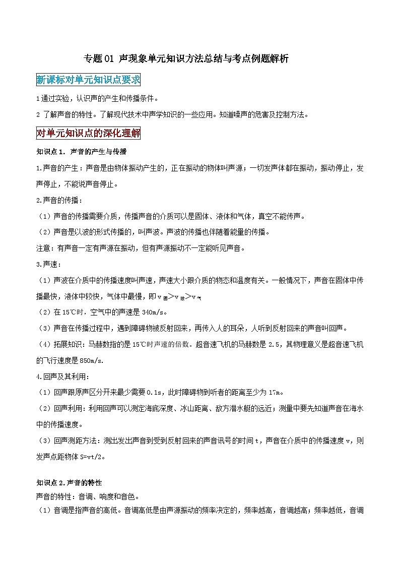 2026中考物理二轮复习专题01 声现象单元应知应会练习（解析版）第1页