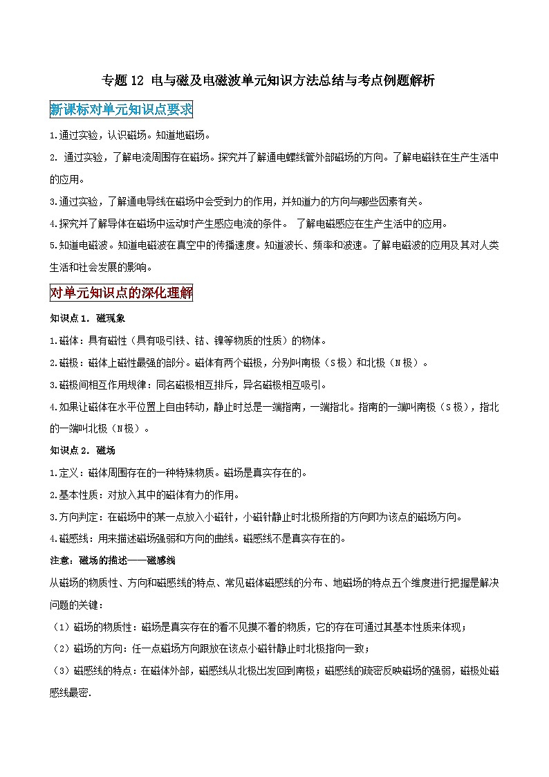 2026中考物理二轮复习专题12 电与磁及电磁波单元应知应会练习（原卷版）第1页