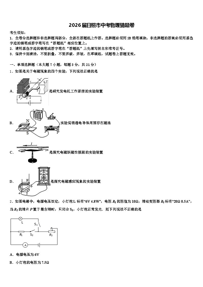 2026届日照市中考物理猜题卷（含答案解析）第1页