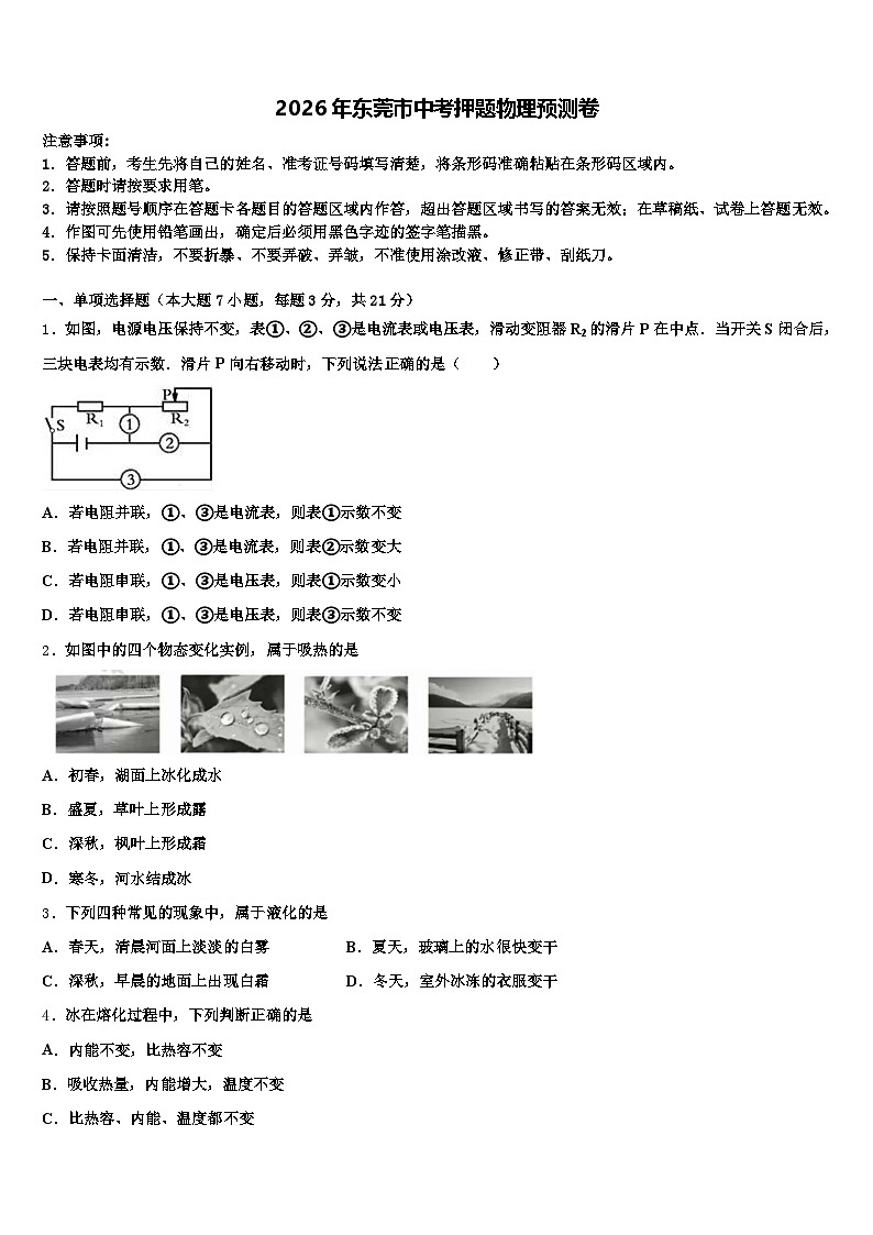 2026年东莞市中考押题物理预测卷（含答案解析）第1页