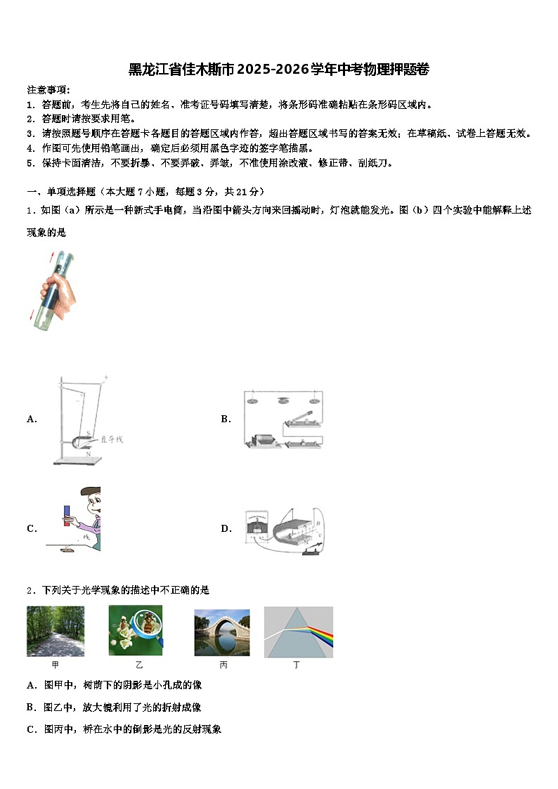 黑龙江省佳木斯市2025-2026学年中考物理押题卷（含答案解析）第1页