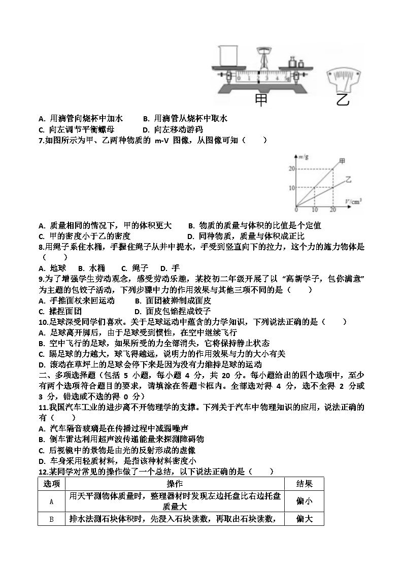 2025~2026学年济南市高新区八年级物理第一学期期末考试试题以及答第2页