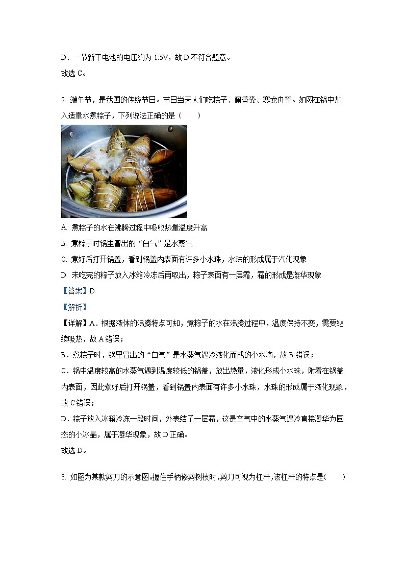 2026届山东省泰安市中考物理自编模拟卷-解析版第2页