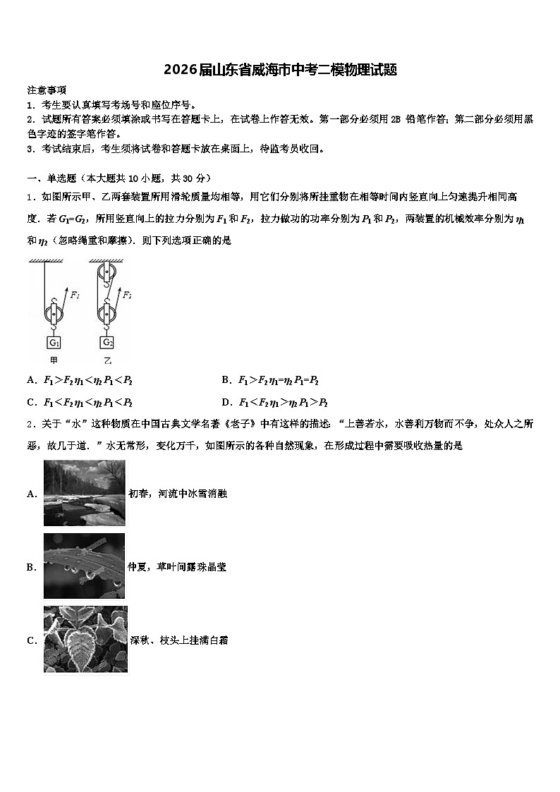 2026届山东省威海市中考二模物理试题（含答案解析）第1页