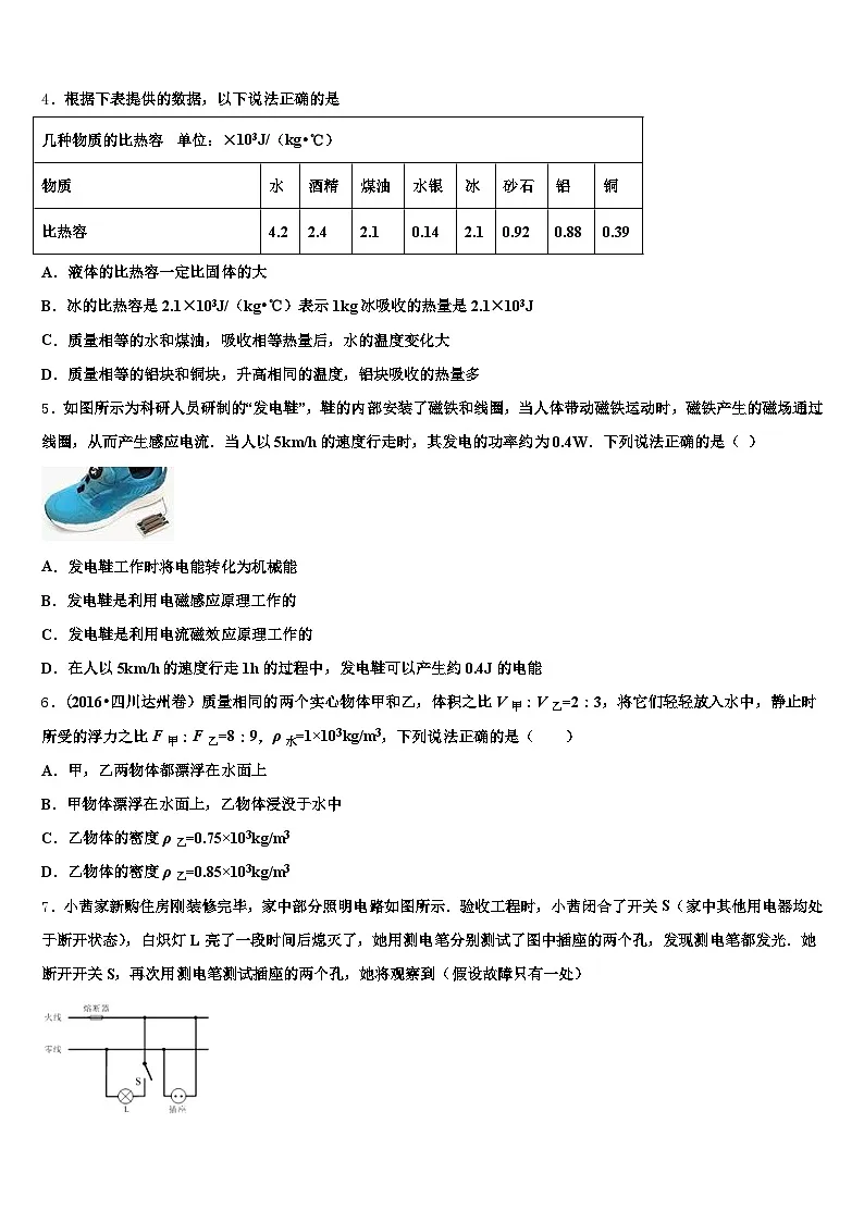2026届广州市中考五模物理试题（含答案解析）第2页