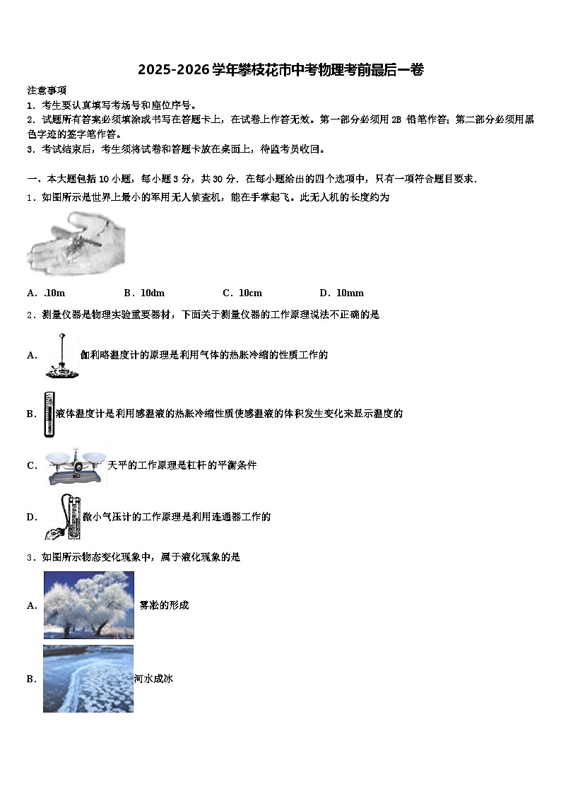 2025-2026学年攀枝花市中考物理考前最后一卷（含答案解析）第1页