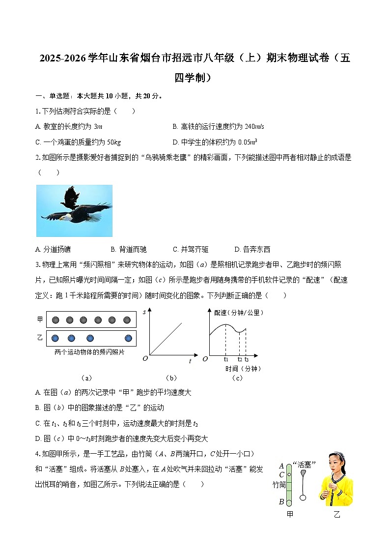 2025-2026学年山东省烟台市招远市八年级（上）期末物理试卷（五四学制）-自定义类型第1页