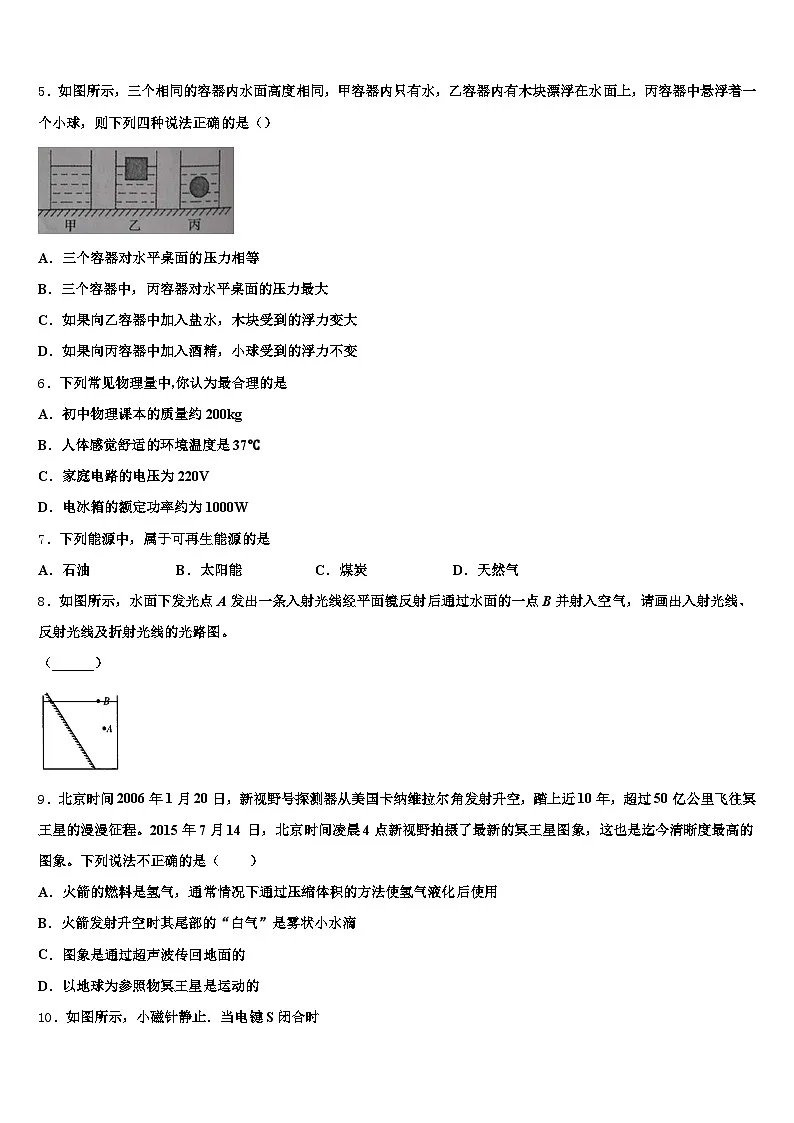 江苏省宿迁市2025-2026学年中考物理仿真试卷（含答案解析）第2页