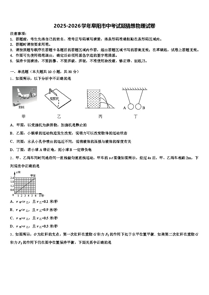 2025-2026学年阜阳市中考试题猜想物理试卷（含答案解析）第1页