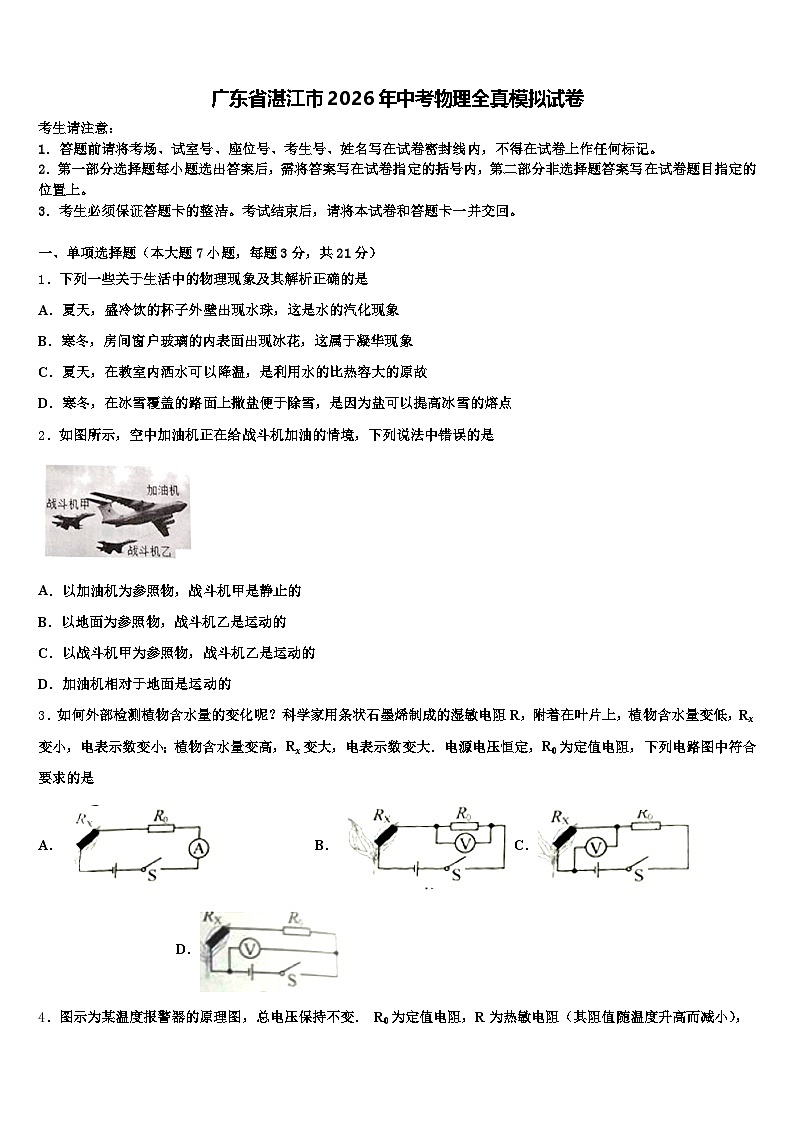 广东省湛江市2026年中考物理全真模拟试卷（含答案解析）第1页