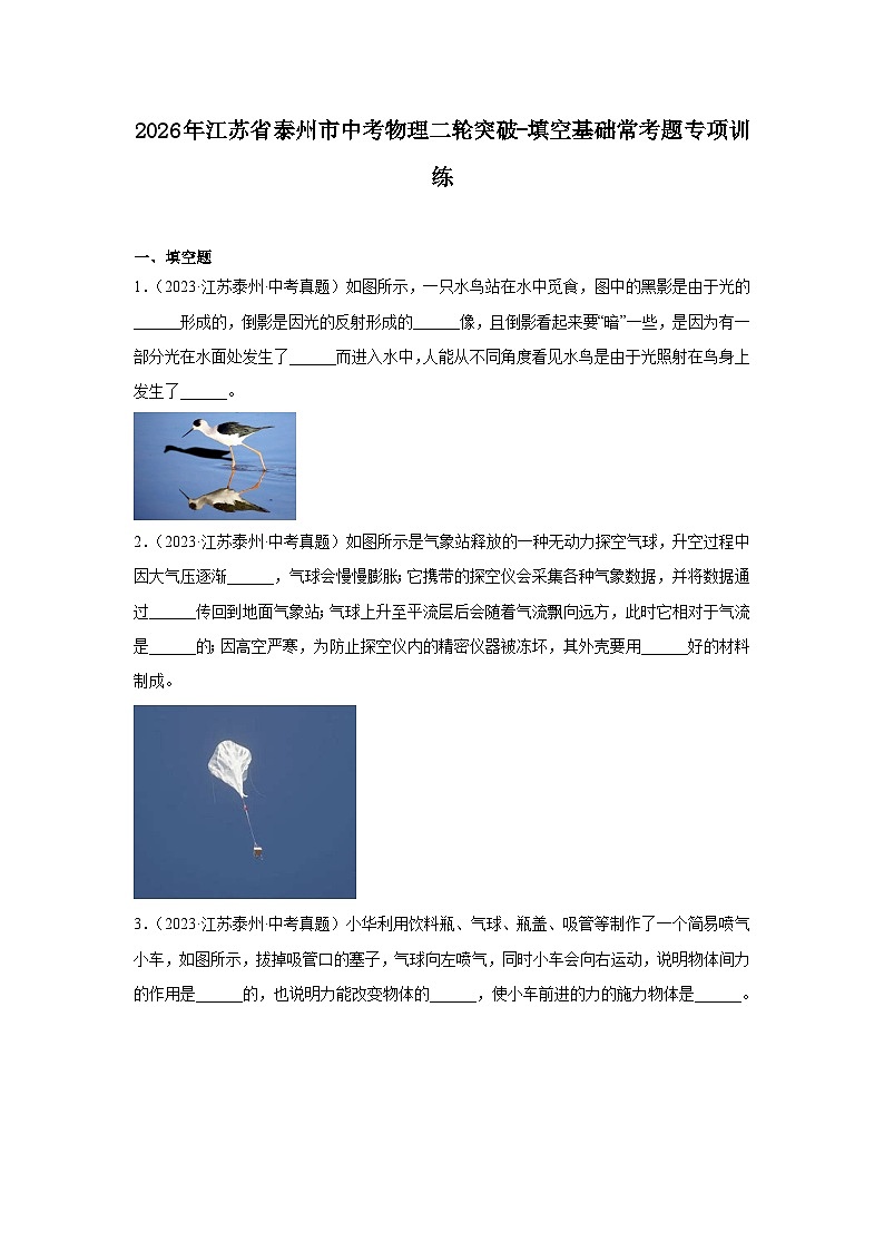 2026年江苏省泰州市中考物理二轮突破-填空基础常考题专项训练第1页