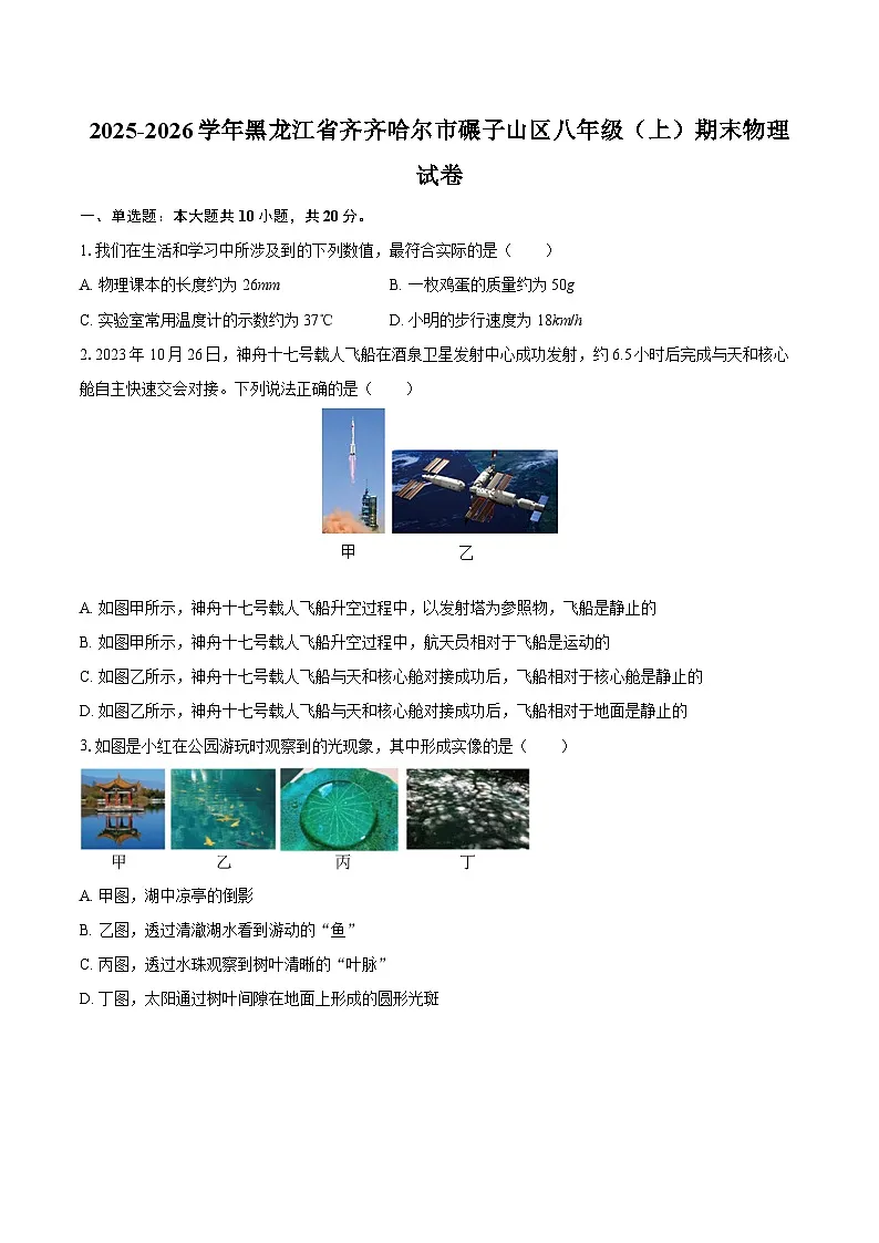 2025-2026学年黑龙江省齐齐哈尔市碾子山区八年级（上）期末物理试卷-自定义类型第1页