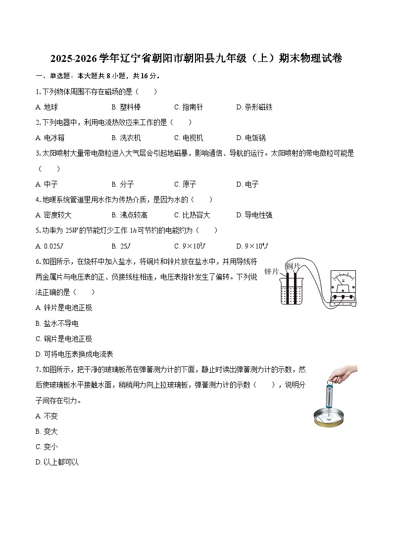 2025-2026学年辽宁省朝阳市朝阳县九年级（上）期末物理试卷-自定义类型第1页