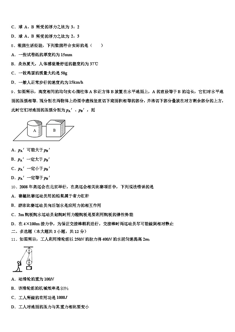 大庆市2026年中考物理最后一模试卷（含答案解析）第3页