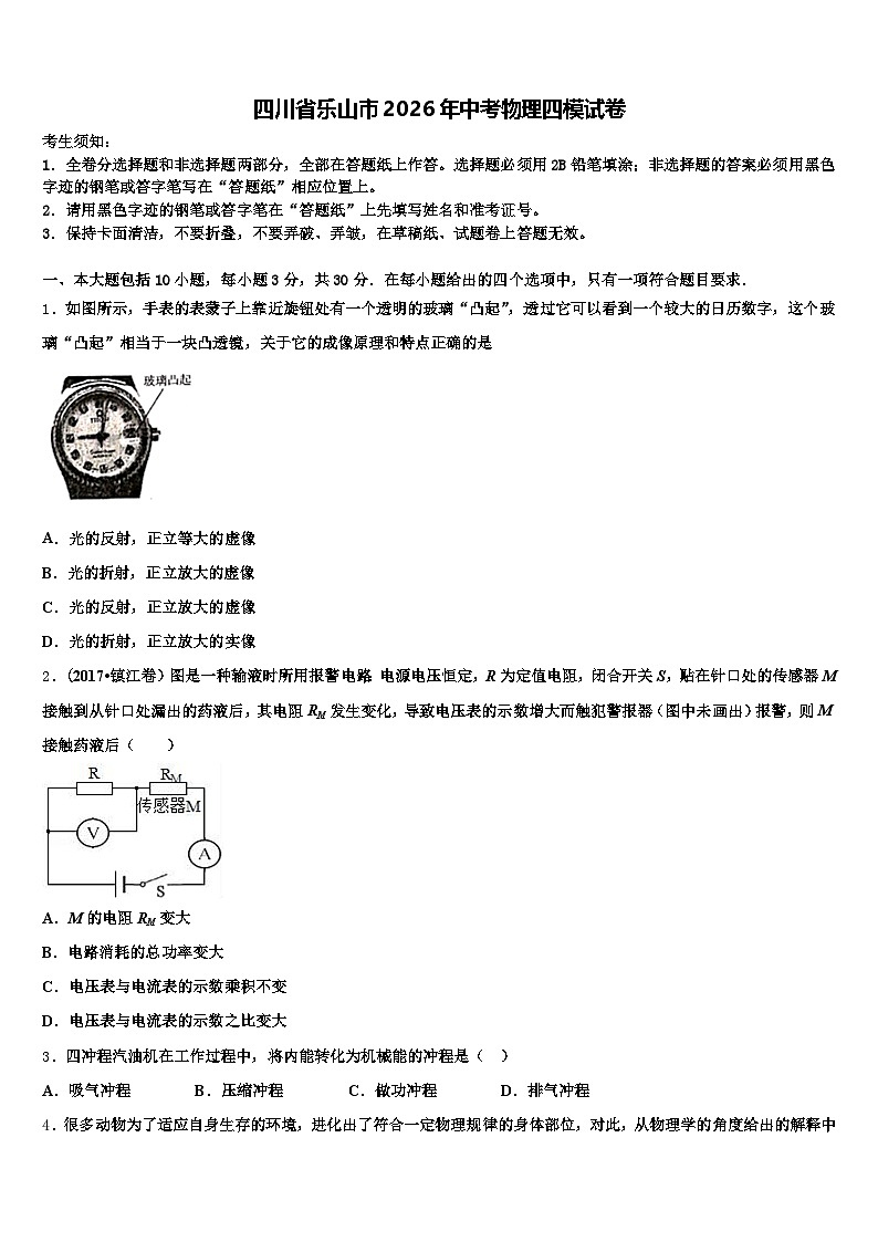 四川省乐山市2026年中考物理四模试卷（含答案解析）第1页